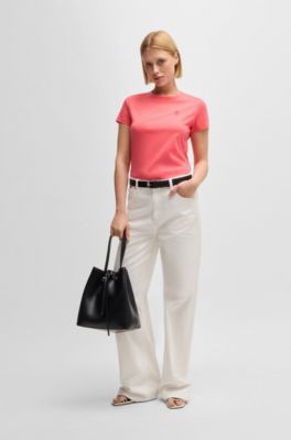 Mercerized-cotton T-shirt with logo motif, Dark pink