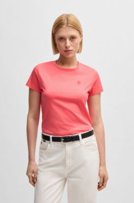 Mercerized-cotton T-shirt with logo motif, Dark pink