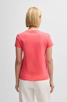 Mercerized-cotton T-shirt with logo motif, Dark pink