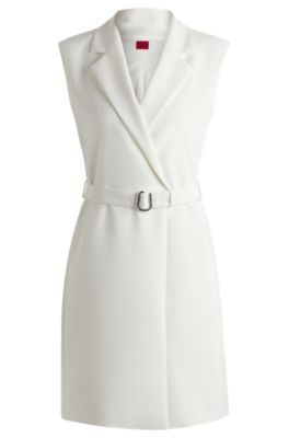 Vestido estilo blazer con cintur&oacute;n de hebilla, Blanco