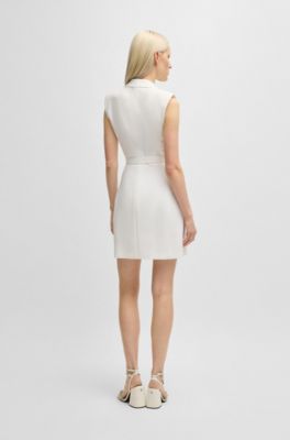 Vestido estilo blazer con cintur&oacute;n de hebilla, Blanco