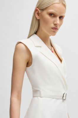 Vestido estilo blazer con cintur&oacute;n de hebilla, Blanco