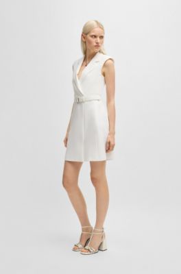 Vestido estilo blazer con cintur&oacute;n de hebilla, Blanco