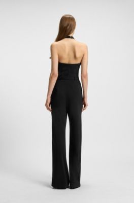 Mono de punto de crep&eacute; con cintur&oacute;n con logo en la hebilla, Negro