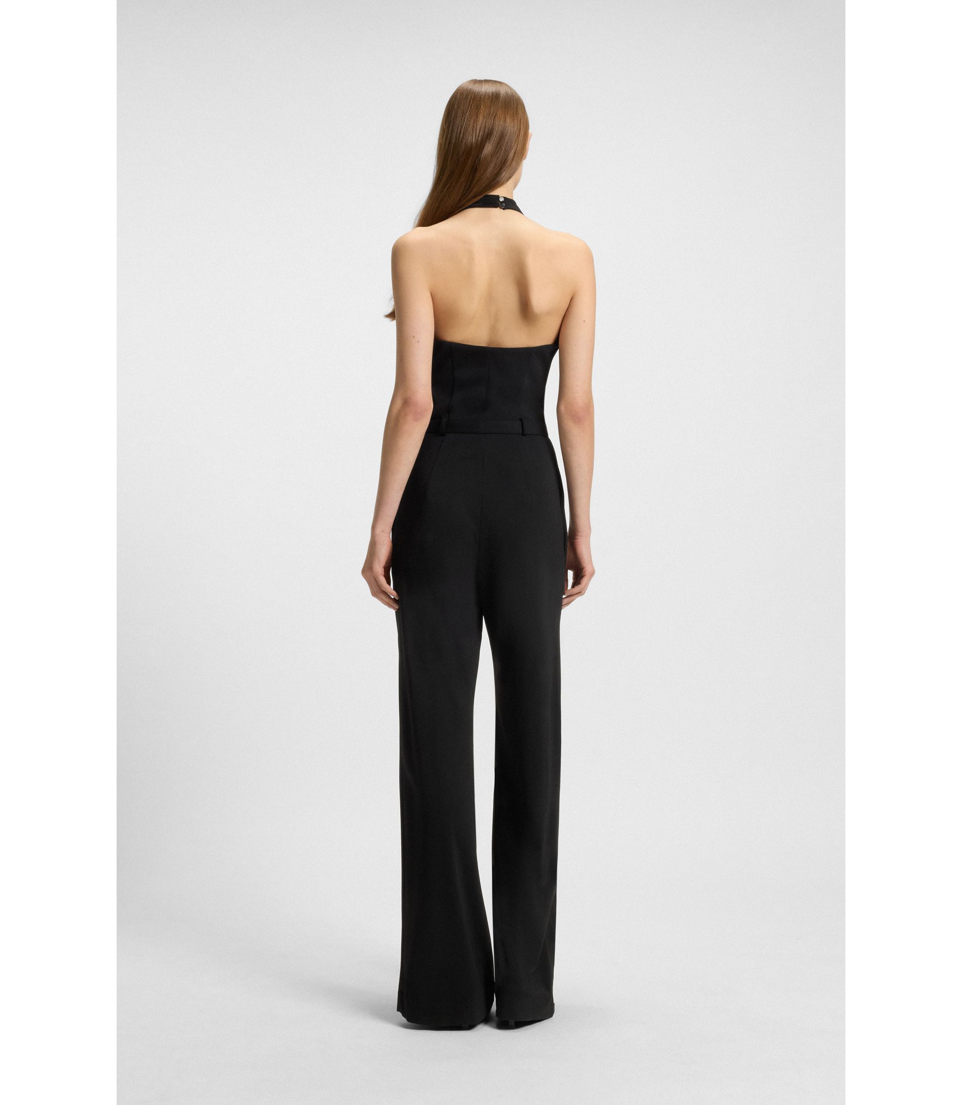 HUGO - Crepe-jersey jumpsuit with logo-buckle belt - Black