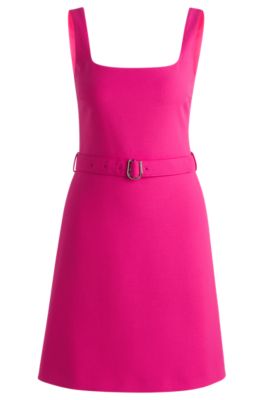 Belted dress with wide straps, Pink
