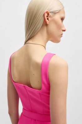 Belted dress with wide straps, Pink