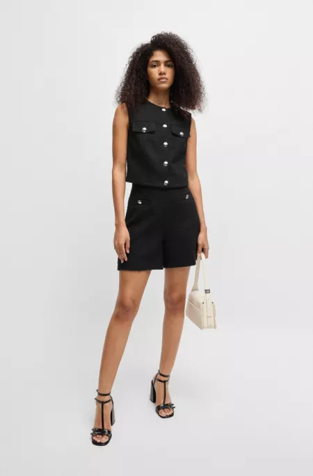 Bouclé shorts with stacked-logo buttons