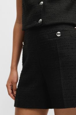 Boucl&eacute; shorts with stacked-logo buttons, Black