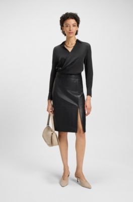Wrap-front blouse in stretch silk, Black