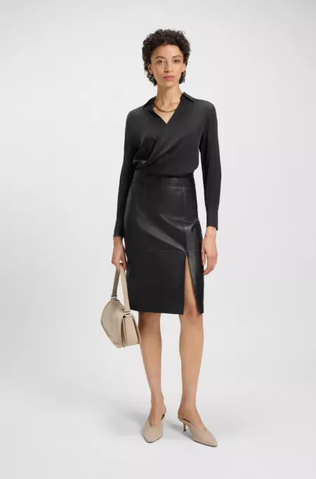 Wrap-front blouse in stretch silk