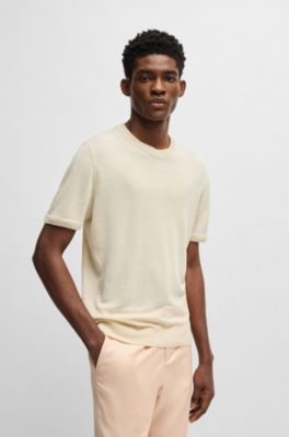 Linen-blend sweatshirt with tipping, White