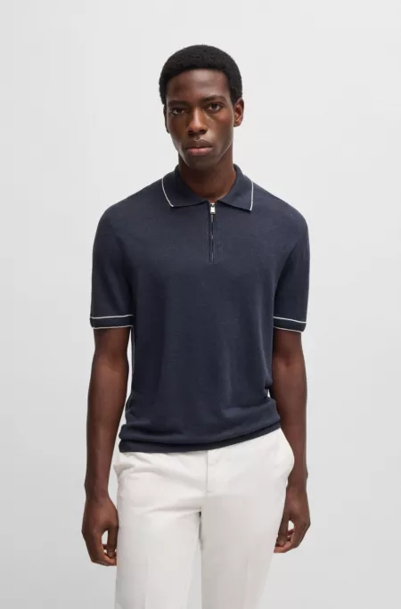 Linen-blend sweater with zip placket