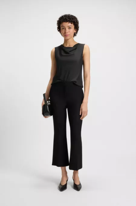 Sleeveless cowl-neck blouse in stretch silk
