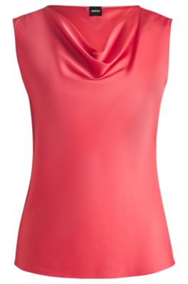 Sleeveless cowl-neck blouse in stretch silk, Dark pink