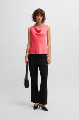 Sleeveless cowl-neck blouse in stretch silk, Dark pink