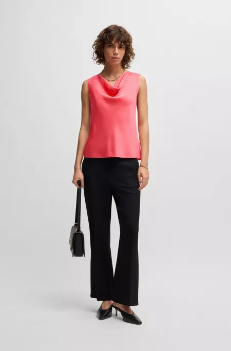 Sleeveless cowl-neck blouse in stretch silk