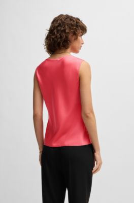 Sleeveless cowl-neck blouse in stretch silk, Dark pink