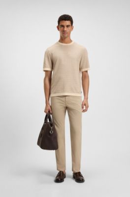 Relaxed-fit jacquard-knit T-shirt, Beige