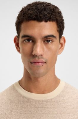 Relaxed-fit jacquard-knit T-shirt, Beige