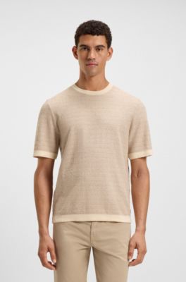 Relaxed-fit jacquard-knit T-shirt, Beige