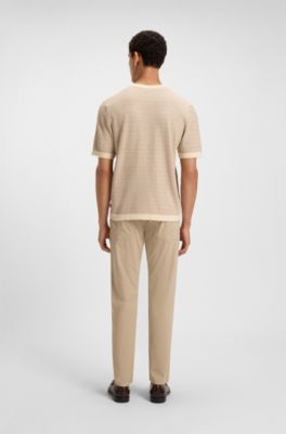 Relaxed-fit jacquard-knit T-shirt, Beige