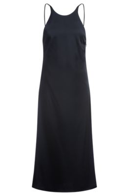 Robe en twill &agrave; encolure montante, Bleu fonc&eacute;