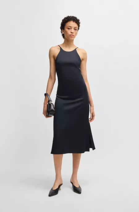 Twill dress with high neckline