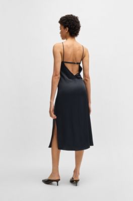 Robe en twill &agrave; encolure montante, Bleu fonc&eacute;