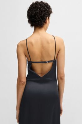 Robe en twill &agrave; encolure montante, Bleu fonc&eacute;