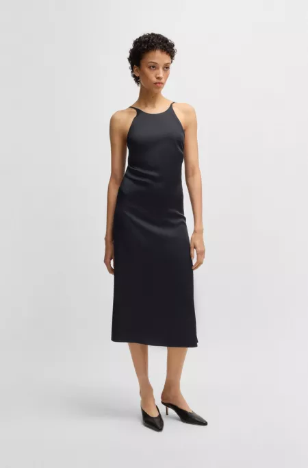 Twill dress with high neckline