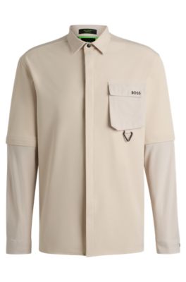 BOSS - Relaxed-fit shirt with zip-off sleeves - Light Beige