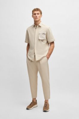 Camisa relaxed fit con cremallera en las mangas, Beige claro