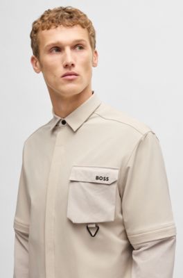 Camisa relaxed fit con cremallera en las mangas, Beige claro