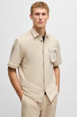Camisa relaxed fit con cremallera en las mangas, Beige claro