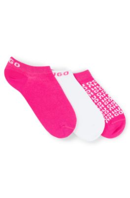Three-pack of ankle socks with contrast logos, Pink