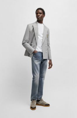 Jean Slim en denim stretch gris-bleu confortable, Bleu