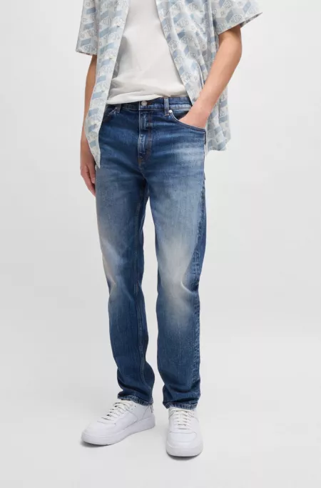 Slim-fit jeans in dark-blue comfort-stretch denim