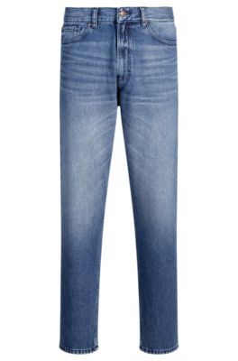 Relaxed tapered-fit jeans in blue vintage-wash denim, Blue