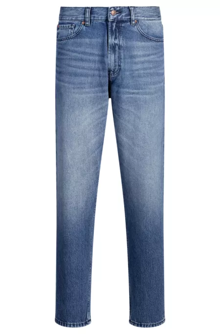 Relaxed tapered-fit jeans in blue vintage-wash denim