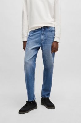 Relaxed tapered-fit jeans in blue vintage-wash denim, Blue