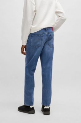 Relaxed tapered-fit jeans in blue vintage-wash denim, Blue