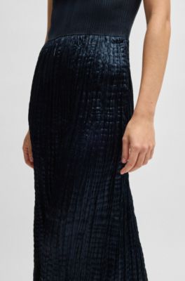 Knitted dress with lustrous structured skirt, Dark Blue