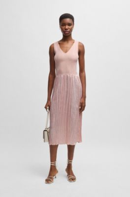Knitted dress with lustrous structured skirt, light pink