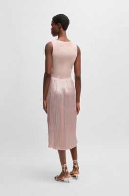 Knitted dress with lustrous structured skirt, light pink