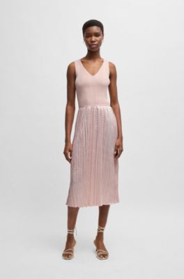 Vestido de punto con falda con estructura brillante, Rosa claro