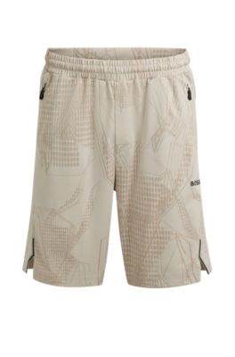 Active patterned shorts in four-way stretch fabric, Light Beige