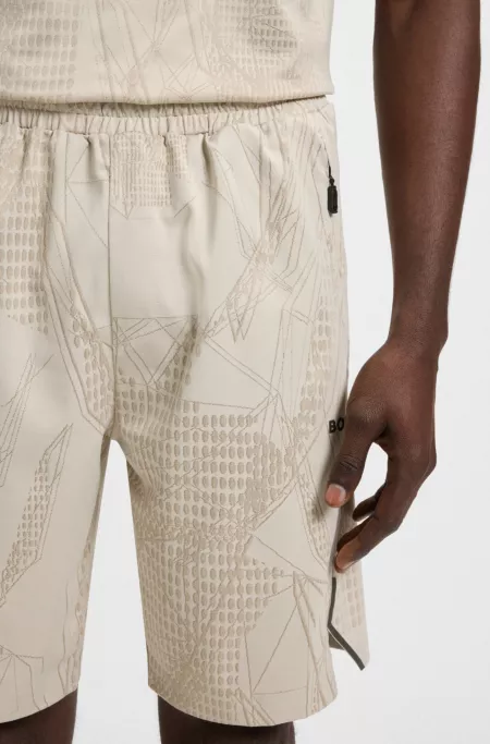 Active patterned shorts in four-way stretch fabric