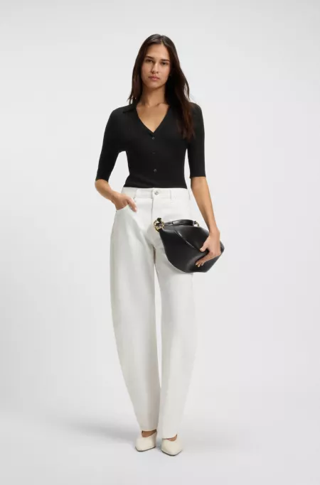 Virgin-wool sweater with collar and buttoned placket