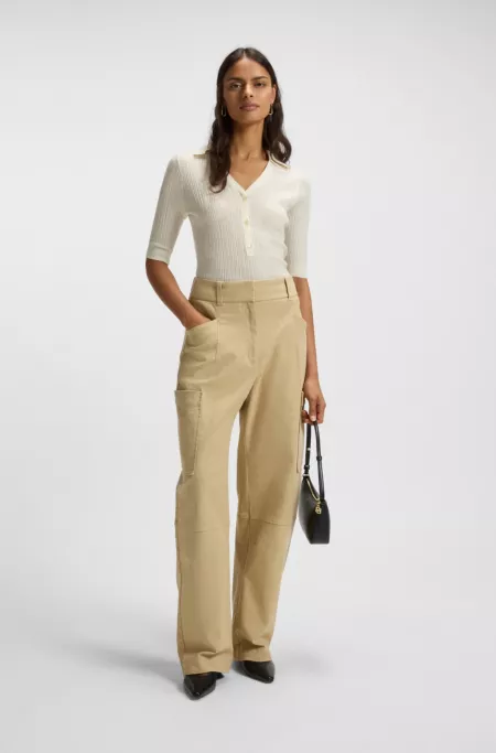 Virgin-wool sweater with collar and buttoned placket